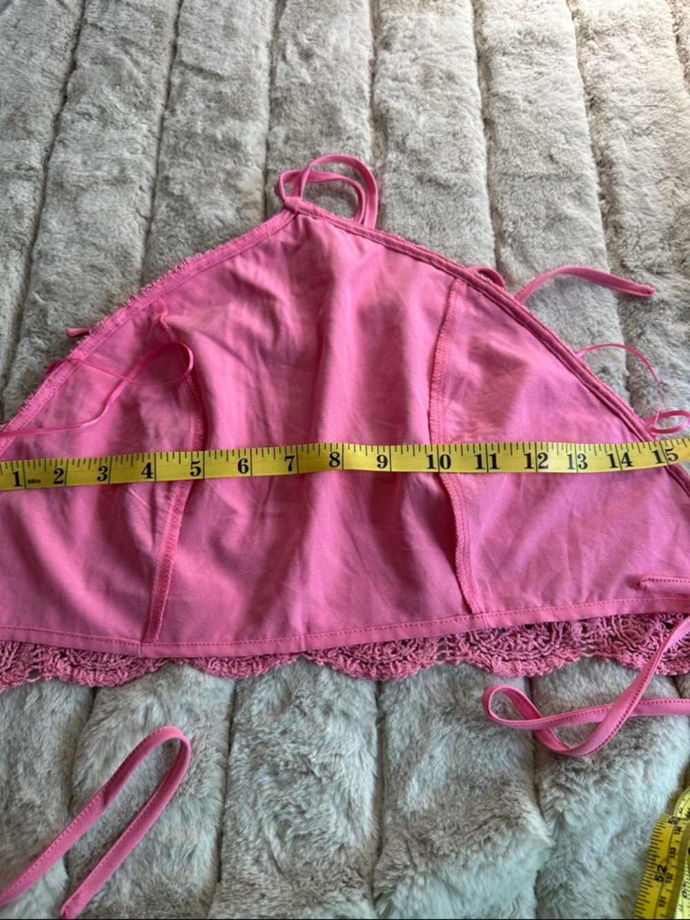Pink Triangle Crochet Beach or Festival Halter with Neck and Back Ties, Small - Picture 6 of 6